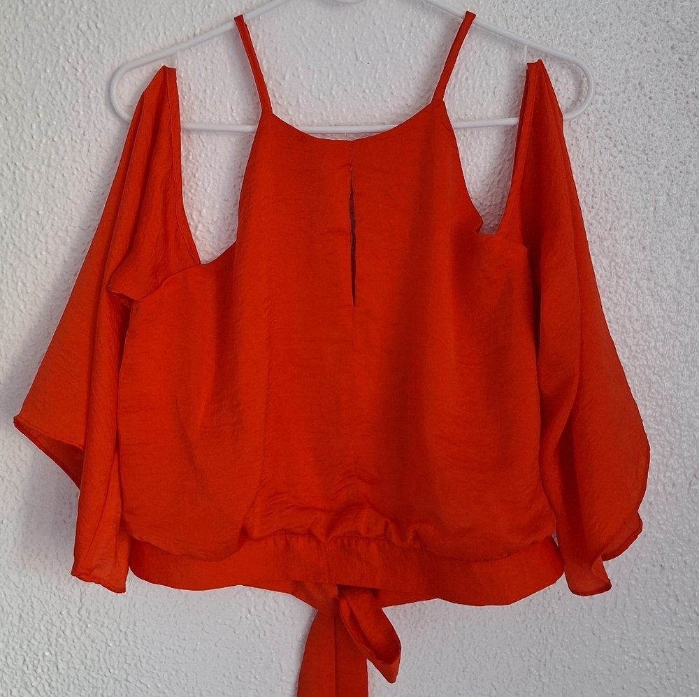 JEALOUS TOMATO  Vibrant Orange Cold Shoulder Blouse